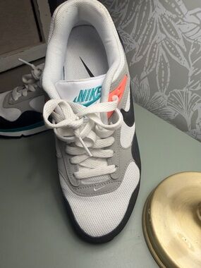 Nike White, Gray & Black Sneakers with Teal and Coral Accents